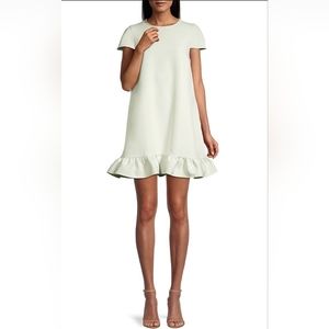 New Toccin Muted Mint Green Ruffle Hem Mini Dress Swing Cap Sleeve Size 8